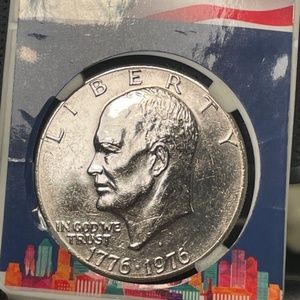 1776-1976 D Eisenhower Dollar Ike Special Statue Of Liberty, Flag Label case
